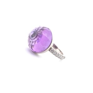Bague Asteria Or Blanc 18K Améthyste Pavée de 14 diamant Diamant de 2.0 mm pour env. 0.42ct