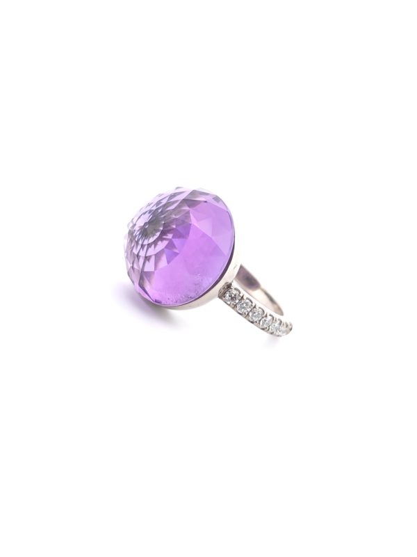 Bague Asteria Or Blanc 18K Améthyste Pavée de 14 diamant Diamant de 2.0 mm pour env. 0.42ct