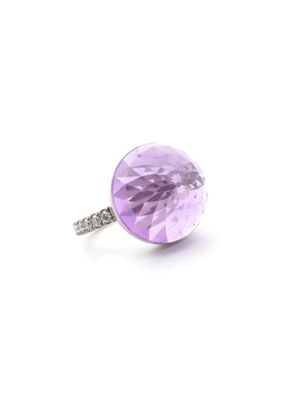 Bague Asteria Or Blanc 18K Améthyste Pavée de 14 diamant Diamant de 2.0 mm pour env. 0.42ct – Image 4