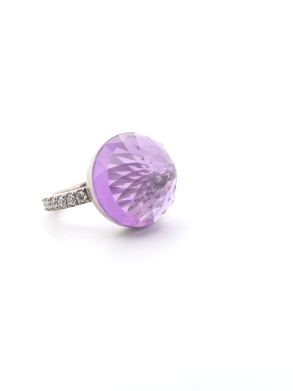 Bague Asteria Or Blanc 18K Améthyste Pavée de 14 diamant Diamant de 2.0 mm pour env. 0.42ct – Image 3