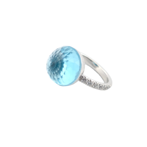 Bague Asteria Or Blanc 18K Topaze Pavée de 14 diamant Diamant de 2.0 mm pour env. 0.42ct