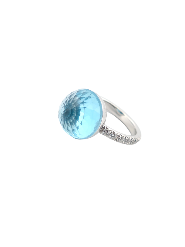 Bague Asteria Or Blanc 18K Topaze Pavée de 14 diamant Diamant de 2.0 mm pour env. 0.42ct