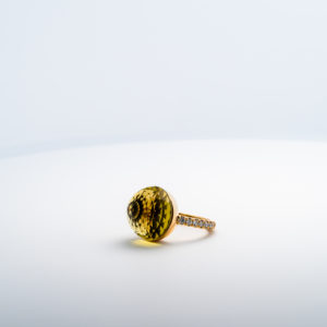 Bague Asteria Or Jaune 18K Lemon Quartz Pavée de 14 diamant Diamant de 2.0 mm pour env. 0.42ct