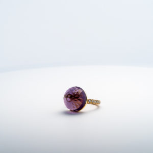 Bague Asteria Or Jaune 18K  Améthyste Pavée de 14 diamant Diamant de 2.0 mm pour env. 0.42ct