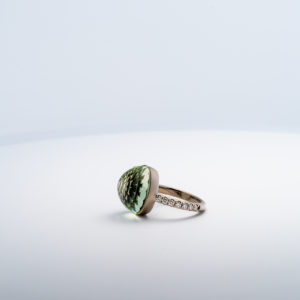 Bague Asteria Or Blanc 18K Prasiolite Pavée de 14 diamant Diamant de 2.0 mm pour env. 0.42ct