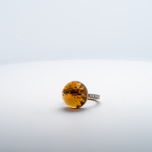 Bague Asteria Or Blanc 18K Citrine Pavée de 14 diamant Diamant de 2.0 mm pour env. 0.42ct