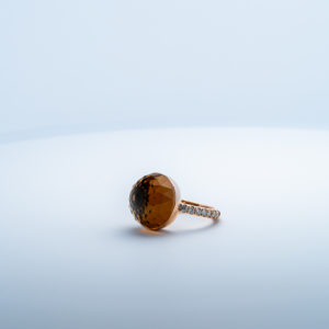 Bague Asteria Or Rose 18K Citrine Pavée de 14 diamant Diamant de 2.0 mm pour env. 0.42ct