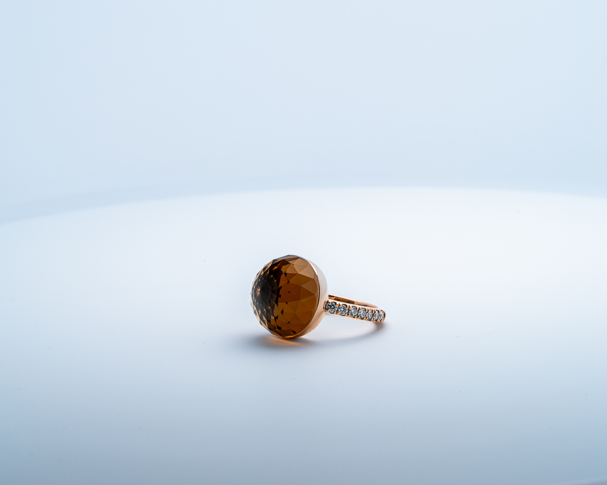 Bague Asteria Or Rose 18K Citrine Pavée de 14 diamant Diamant de 2.0 mm pour env. 0.42ct