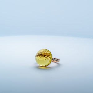 Bague Asteria Or Rose 18K Lemon Quartz Pavée de 14 diamant Diamant de 2.0 mm pour env. 0.42ct