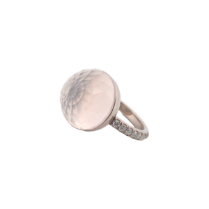 Bague Asteria Or Blanc 18K Quartz Rose Pavée de 14 diamant Diamant de 2.0 mm pour env. 0.42ct