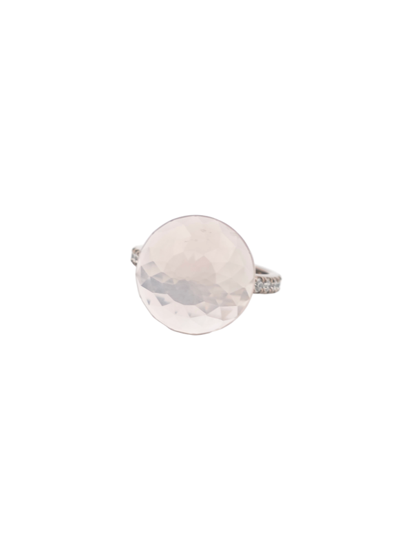 Bague Asteria Or Blanc 18K Quartz Rose Pavée de 14 diamant Diamant de 2.0 mm pour env. 0.42ct – Image 2