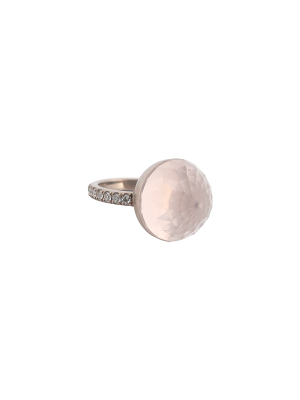 Bague Asteria Or Blanc 18K Quartz Rose Pavée de 14 diamant Diamant de 2.0 mm pour env. 0.42ct – Image 3