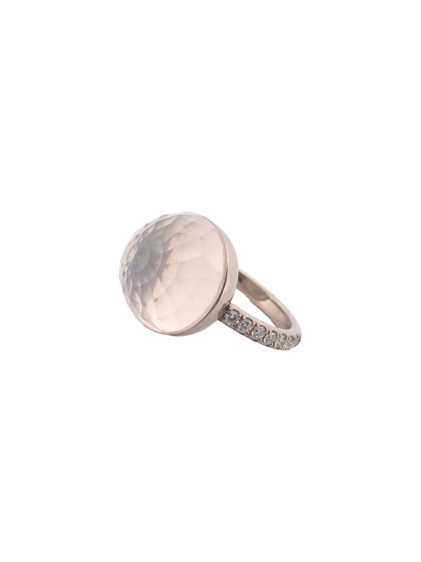 Bague Asteria Or Blanc 18K Quartz Rose Pavée de 14 diamant Diamant de 2.0 mm pour env. 0.42ct – Image 4