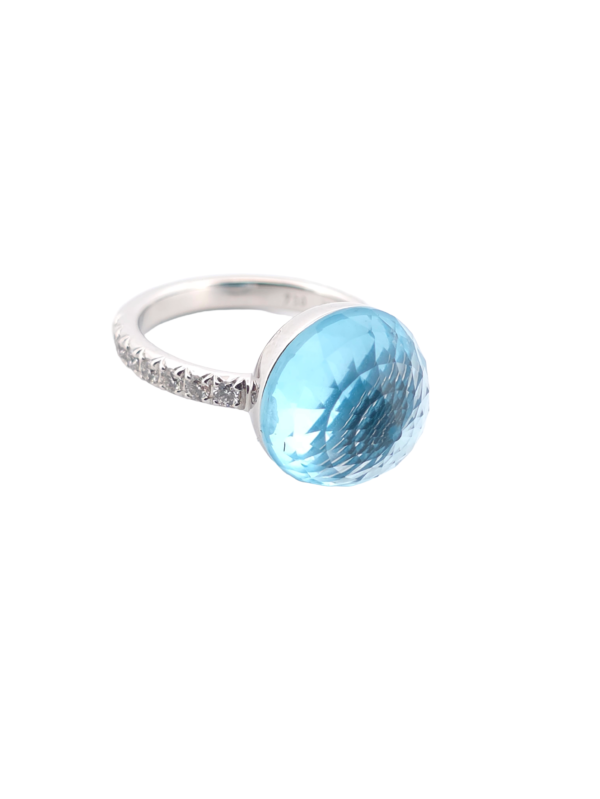 Bague Asteria Or Blanc 18K Topaze Pavée de 14 diamant Diamant de 2.0 mm pour env. 0.42ct – Image 2