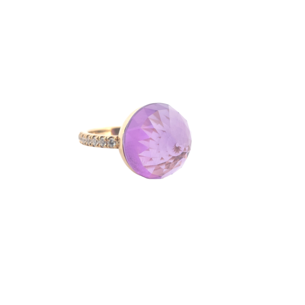 Bague Asteria Or Jaune 18K  Améthyste Pavée de 14 diamant Diamant de 2.0 mm pour env. 0.42ct – Image 4
