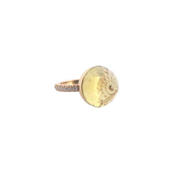 Bague Asteria Or Jaune 18K Lemon Quartz Pavée de 14 diamant Diamant de 2.0 mm pour env. 0.42ct – Image 2