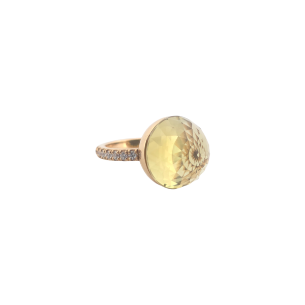 Bague Asteria Or Jaune 18K Lemon Quartz Pavée de 14 diamant Diamant de 2.0 mm pour env. 0.42ct – Image 3