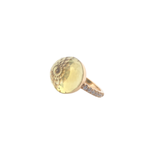 Bague Asteria Or Jaune 18K Lemon Quartz Pavée de 14 diamant Diamant de 2.0 mm pour env. 0.42ct