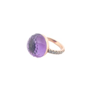 Bague Asteria Or Rose 18K Améthyste Pavée de 14 diamant Diamant de 2.0 mm pour env. 0.42ct