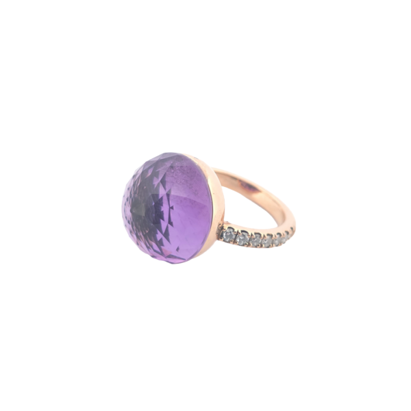 Bague Asteria Or Rose 18K Améthyste Pavée de 14 diamant Diamant de 2.0 mm pour env. 0.42ct