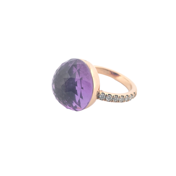 Bague Asteria Or Rose 18K Améthyste Pavée de 14 diamant Diamant de 2.0 mm pour env. 0.42ct – Image 4