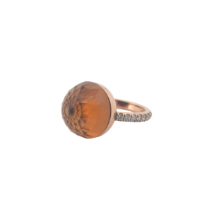 Bague Asteria Or Rose 18K Citrine Pavée de 14 diamant Diamant de 2.0 mm pour env. 0.42ct