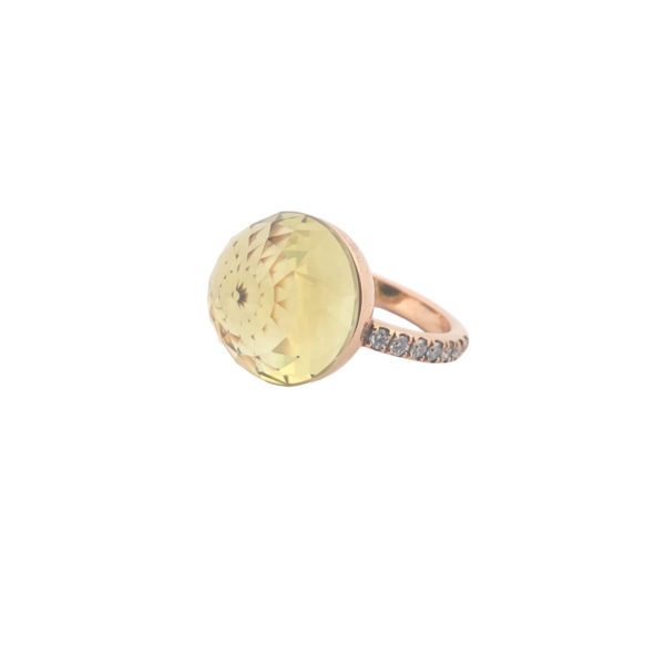 Bague Asteria Or Rose 18K Lemon Quartz Pavée de 14 diamant Diamant de 2.0 mm pour env. 0.42ct – Image 2