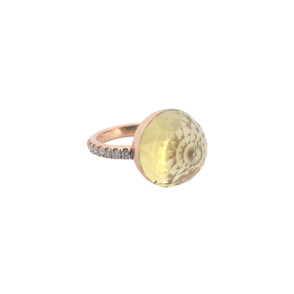 Bague Asteria Or Rose 18K Lemon Quartz Pavée de 14 diamant Diamant de 2.0 mm pour env. 0.42ct – Image 4