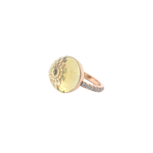 Bague Asteria Or Rose 18K Lemon Quartz Pavée de 14 diamant Diamant de 2.0 mm pour env. 0.42ct