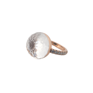 Bague Asteria Or Rose 18K Quartz Pavée de 14 diamant Diamant de 2.0 mm pour env. 0.42ct
