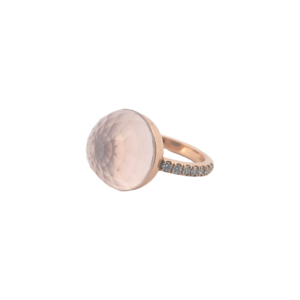 Bague Asteria Or Rose 18K Quartz Rose Pavée de 14 diamant Diamant de 2.0 mm pour env. 0.42ct