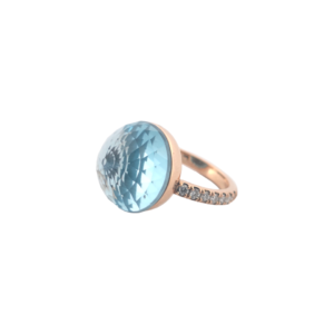 Bague Asteria Or Rose 18K Topaze Pavée de 14 diamant Diamant de 2.0 mm pour env. 0.42ct