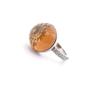 Bague Asteria Or Blanc 18K Citrine Pavée de 14 diamant Diamant de 2.0 mm pour env. 0.42ct
