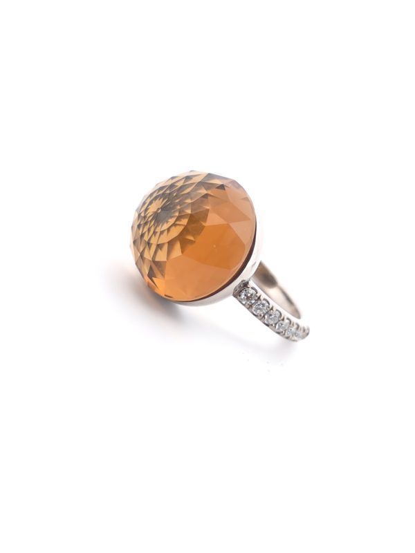 Bague Asteria Or Blanc 18K Citrine Pavée de 14 diamant Diamant de 2.0 mm pour env. 0.42ct