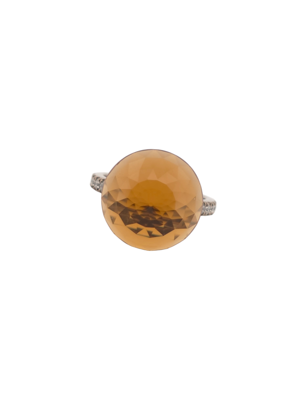 Bague Asteria Or Blanc 18K Citrine Pavée de 14 diamant Diamant de 2.0 mm pour env. 0.42ct – Image 2