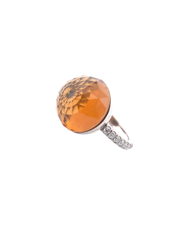 Bague Asteria Or Blanc 18K Citrine Pavée de 14 diamant Diamant de 2.0 mm pour env. 0.42ct – Image 3