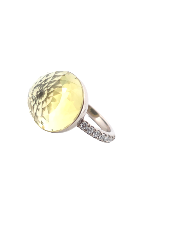 Bague Asteria Or Blanc 18K Lemon Quartz Pavée de 14 diamant Diamant de 2.0 mm pour env. 0.42ct