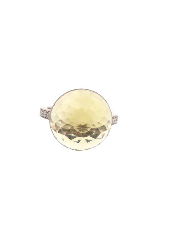 Bague Asteria Or Blanc 18K Lemon Quartz Pavée de 14 diamant Diamant de 2.0 mm pour env. 0.42ct – Image 2