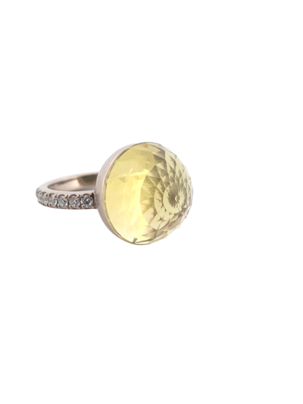 Bague Asteria Or Blanc 18K Lemon Quartz Pavée de 14 diamant Diamant de 2.0 mm pour env. 0.42ct – Image 3