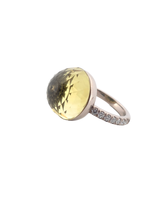 Bague Asteria Or Blanc 18K Lemon Quartz Pavée de 14 diamant Diamant de 2.0 mm pour env. 0.42ct – Image 4