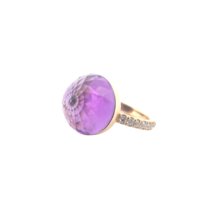 Bague Asteria Or Jaune 18K  Améthyste Pavée de 14 diamant Diamant de 2.0 mm pour env. 0.42ct