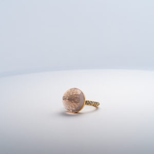 Bague Asteria Or Jaune Quartz Rose 18K Pavée de 14 diamant Diamant de 2.0 mm pour env. 0.42ct