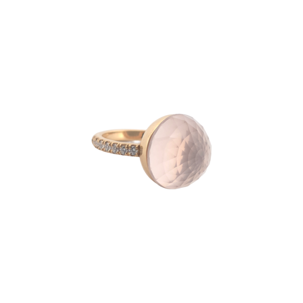 Bague Asteria Or Jaune Quartz Rose 18K Pavée de 14 diamant Diamant de 2.0 mm pour env. 0.42ct – Image 3