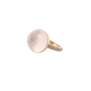Bague Asteria Or Jaune Quartz Rose 18K Pavée de 14 diamant Diamant de 2.0 mm pour env. 0.42ct