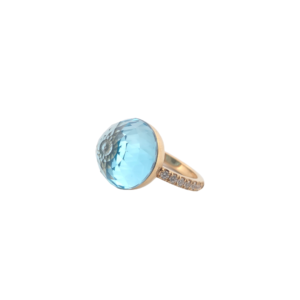 Bague Asteria Or Jaune 18K Topaze Pavée de 14 diamant Diamant de 2.0 mm pour env. 0.42ct