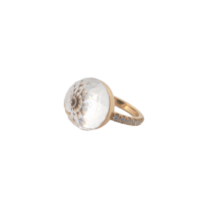 Bague Asteria Or Jaune 18K Quartz Pavée de 14 diamant Diamant de 2.0 mm pour env. 0.42ct