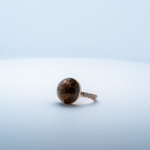 Bague Asteria Or Rose 18K Quartz Fumée  Pavée de 14 diamant Diamant de 2.0 mm pour env. 0.42ct