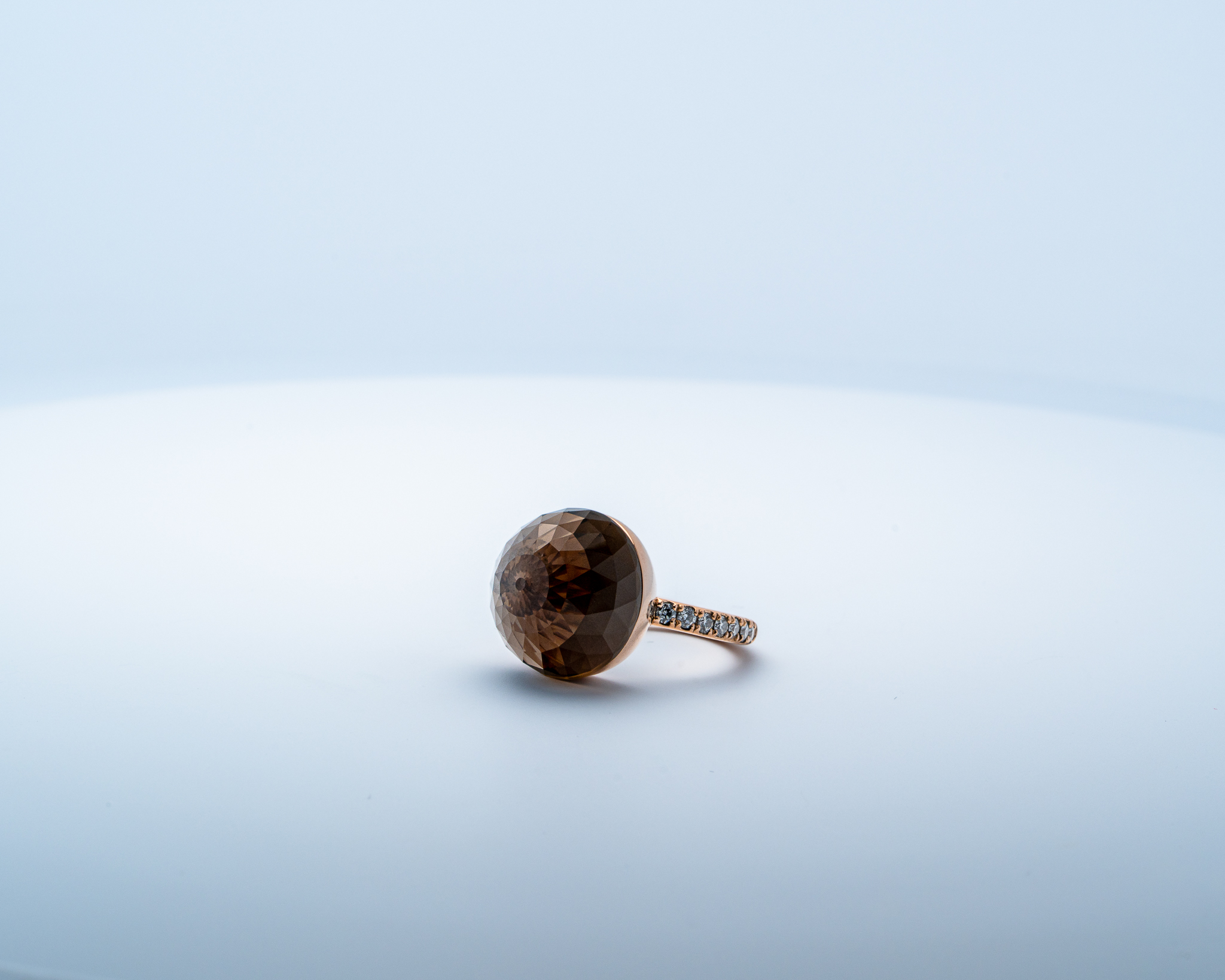 Bague Asteria Or Rose 18K Quartz Fumée Pavée de 14 diamant Diamant de 2.0 mm pour env. 0.42ct