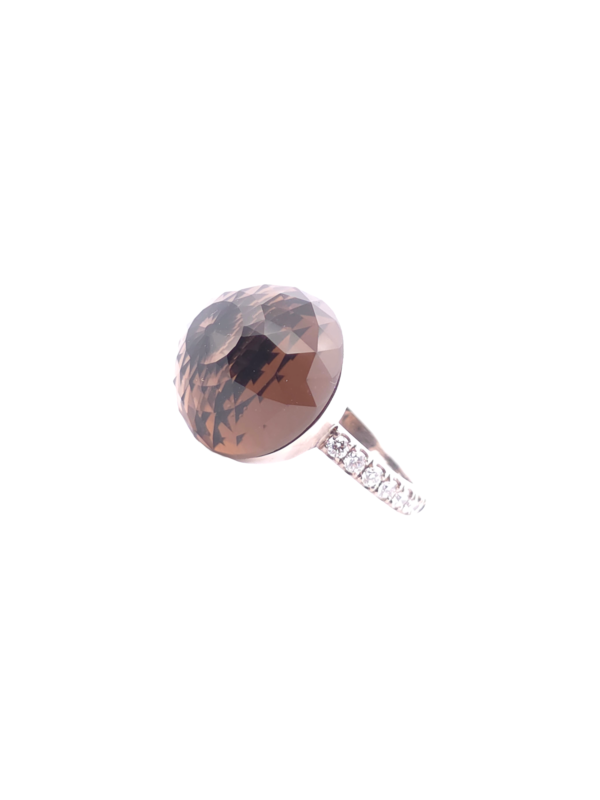 Bague Asteria Or Blanc 18K Quartz Fumée Pavée de 14 diamant Diamant de 2.0 mm pour env. 0.42ct (Copie) – Image 2