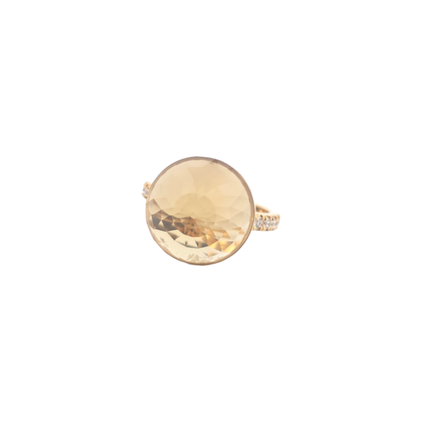 Bague Asteria Or Jaune 18K Citrine Clair Pavée de 14 diamant Diamant de 2.0 mm pour env. 0.42ct – Image 2